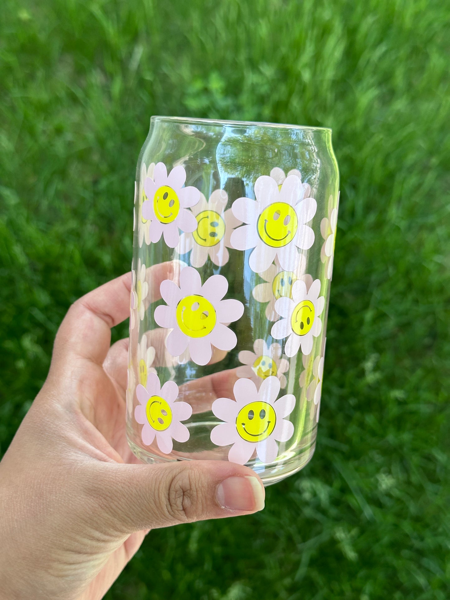 Smiley Flower Glass Can