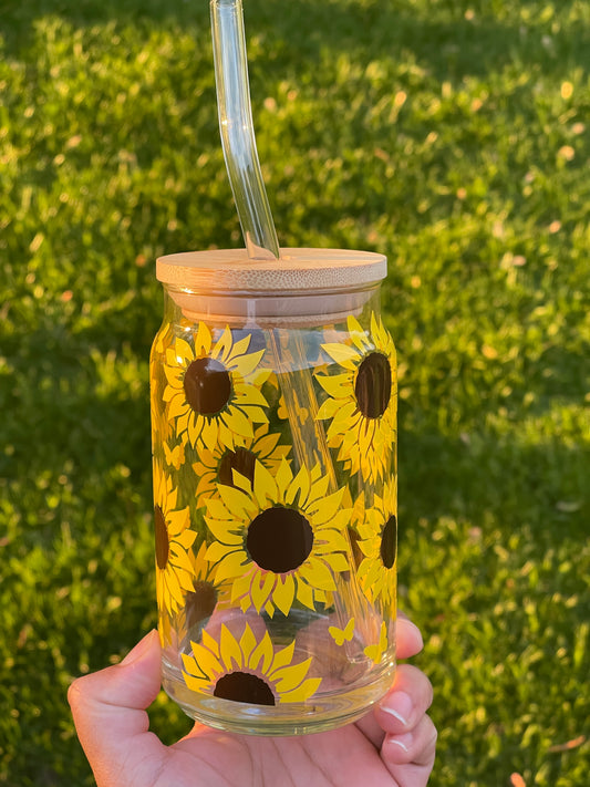 Sunflower and butterflies Glass Can